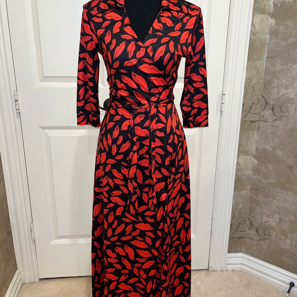 Elegant Red and Black Wrap Dress